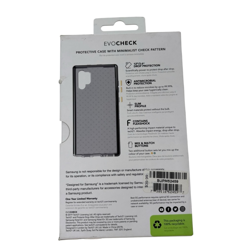 Tech 21 Evo Check Galaxy Note 10 Plus Anti Microbial 5G Phone Case Drop Tested - Picture 3 of 4